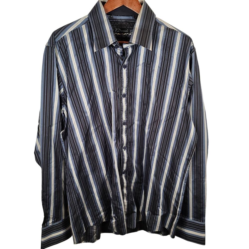 7 Diamonds Striped Embroidered Shirt Men’s Large Western Wear Cowboy EUC